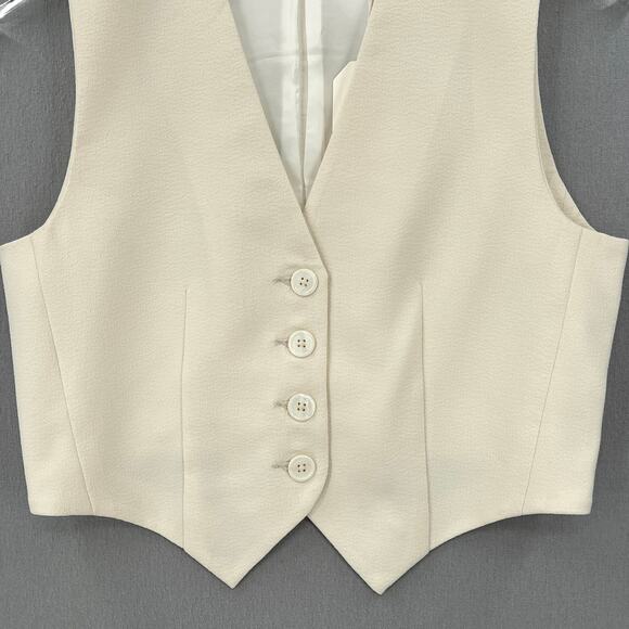 ENZA COSTA Crepe Vest Womens Small Cream Cropped Button Front NEW - Picture 8 of 16